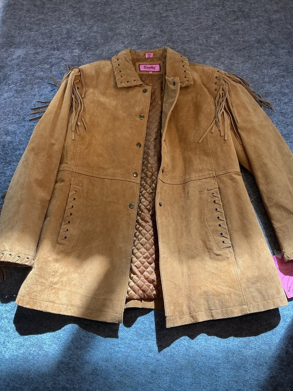 Excelled Collection Vintage Fringe Suede Coat - Tan Size 2XL